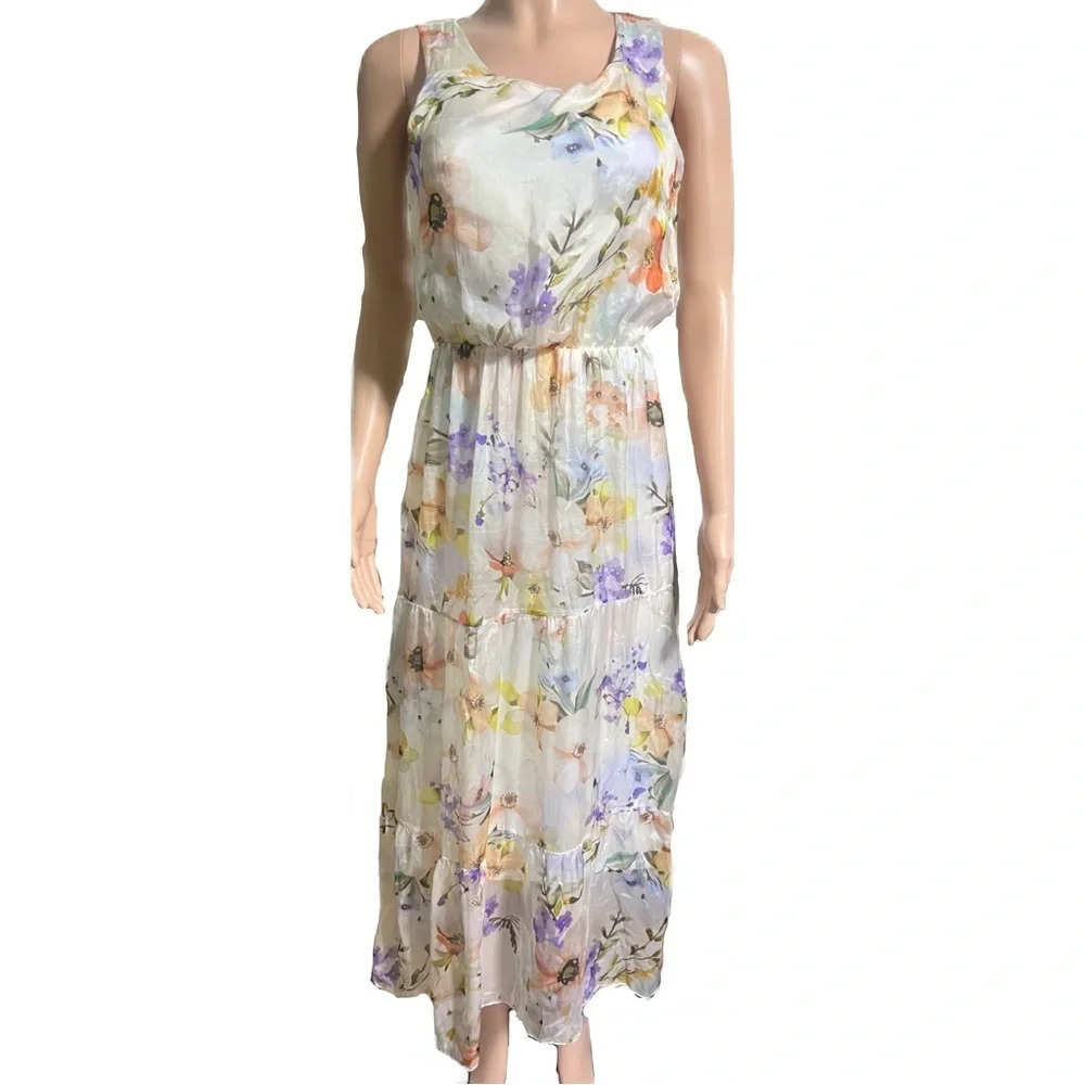 NWT LARA GUIDOTTI Silk Blend Maxi Floral Dress Made in Italy